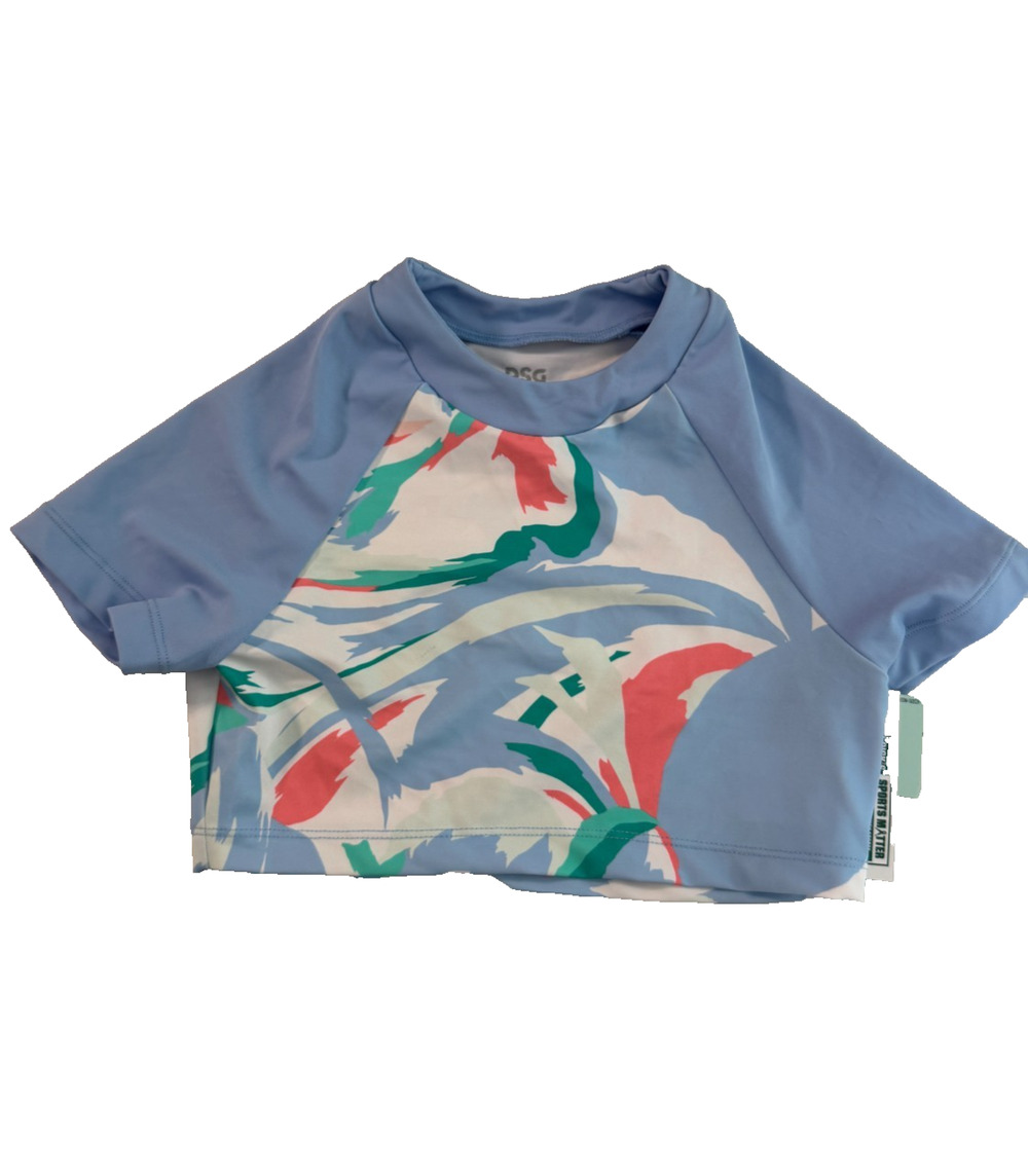 DSG Girls Blue Peri Floral Print Crop Rash Guard Swim Top Size Small NWT